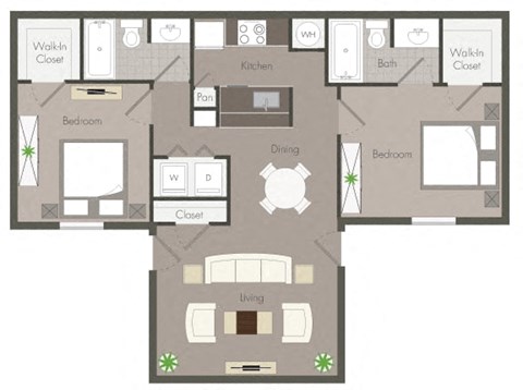 The Avondale - Two Bedroom Two Bathroom Floor Plan at Clarkston Station Apartments, Clarkston, GA